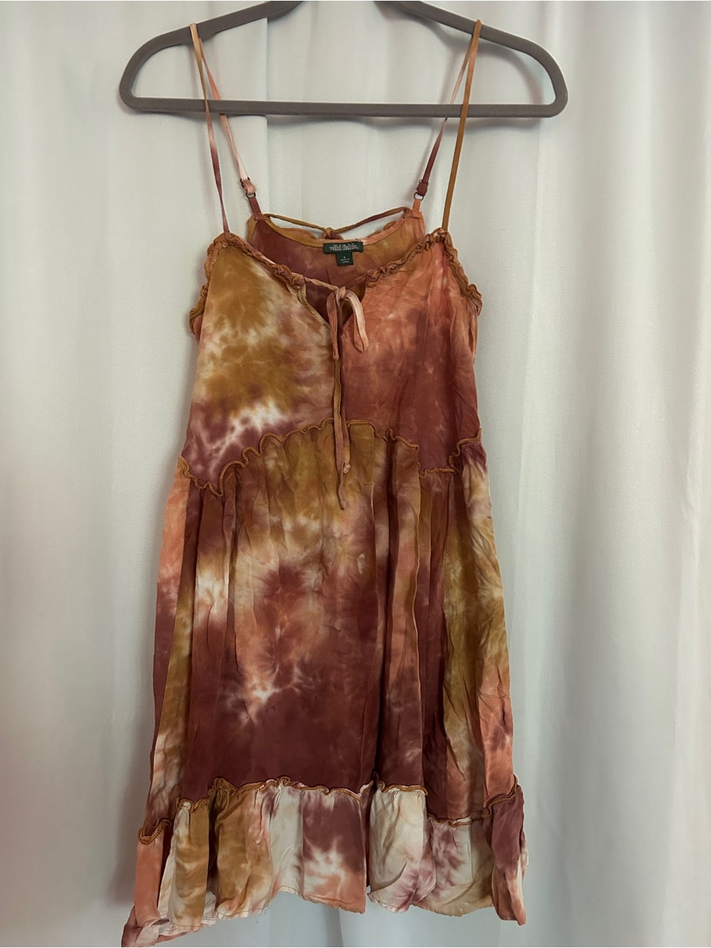 Wild Fable Tie Dye Swing Mini Dress Rust Pink Flowy Ruffle Spaghetti Strap Small
